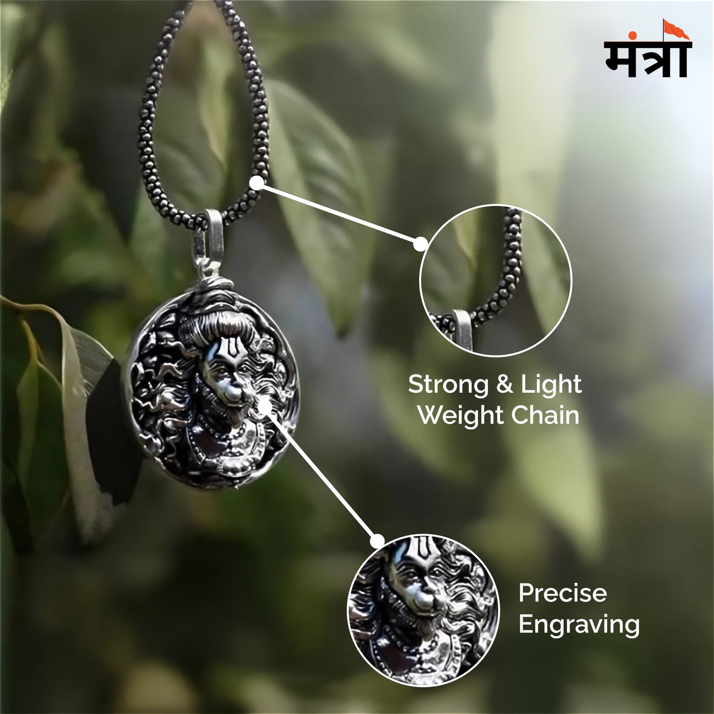 Hanuman Ji Pendant - Silver Chain