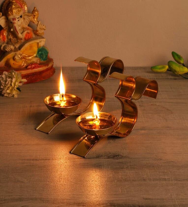 Brass Diya OM Oil Lamp for Puja - Buy 1 Get 1 Free