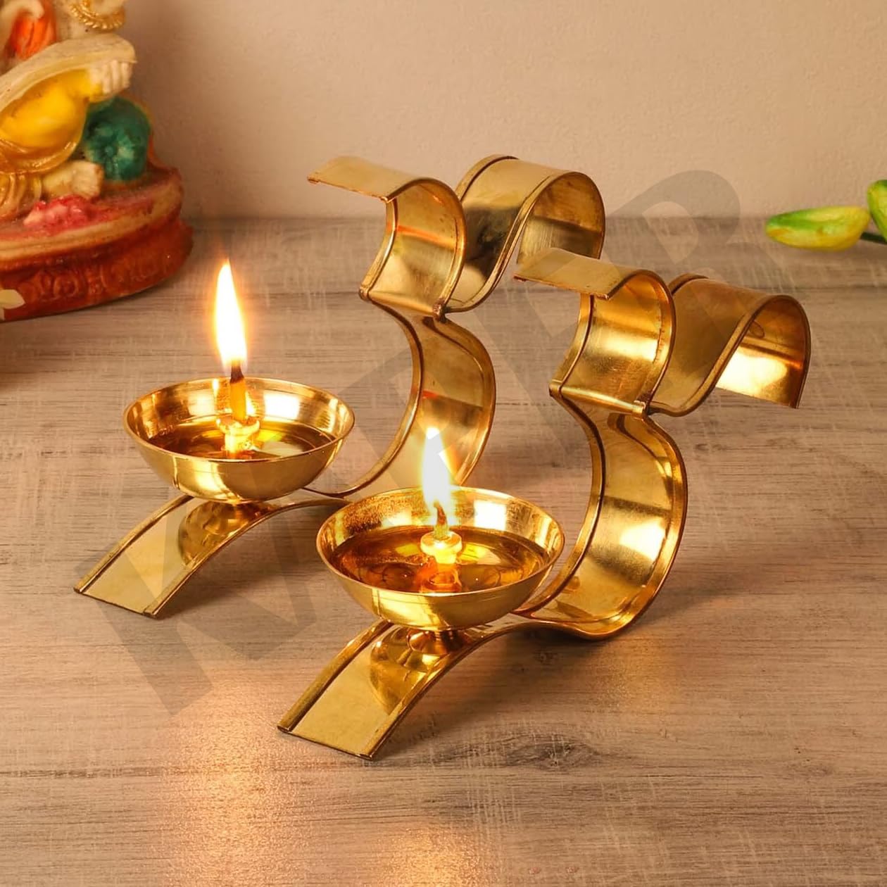 Brass Diya OM Oil Lamp for Puja - Buy 1 Get 1 Free