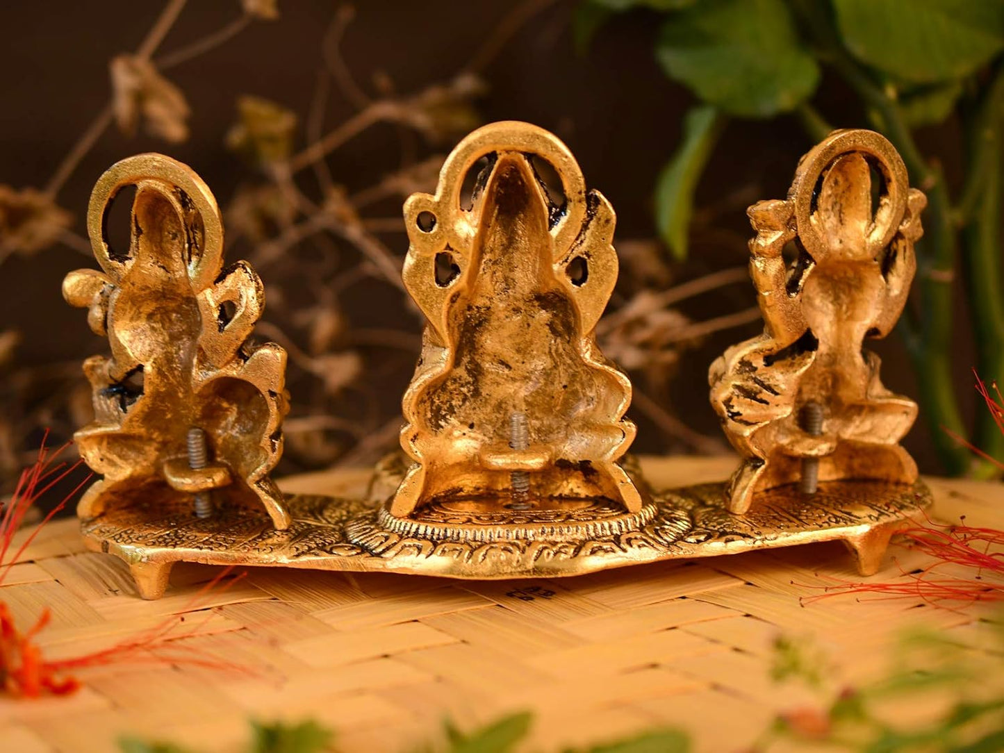 Lakshmi Ganesha Saraswati with Diya Diwali Statue Idol - Puja