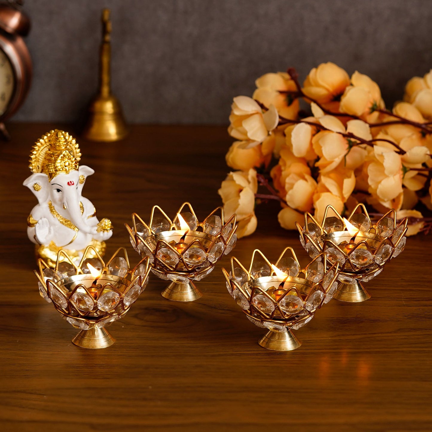 Lotus Shape Crystal Joot Diya Holder