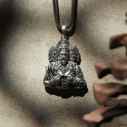 Hanuman Ji With Ram And Sita In Heart - Silver Plated