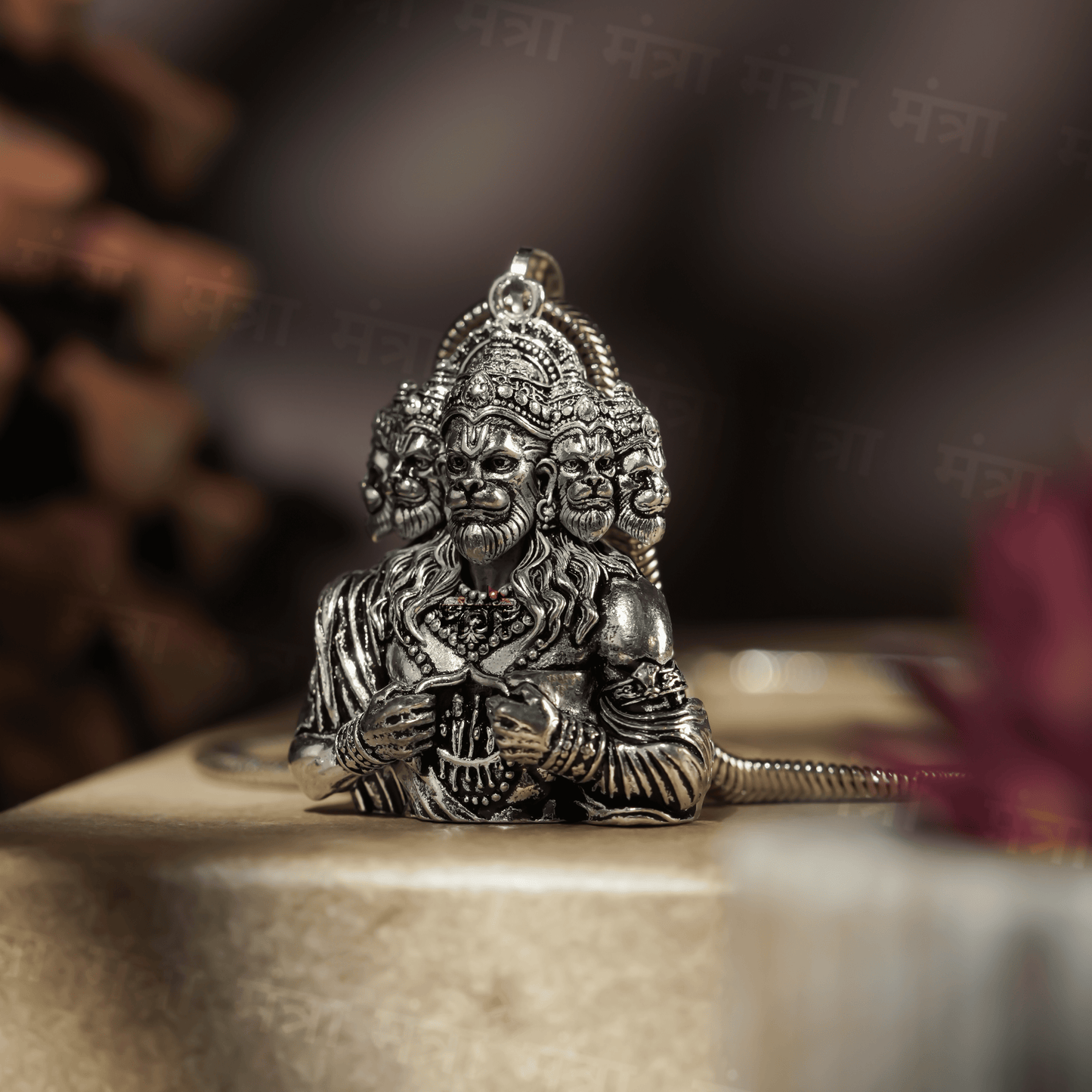 Hanuman Ji With Ram And Sita In Heart - Silver Plated