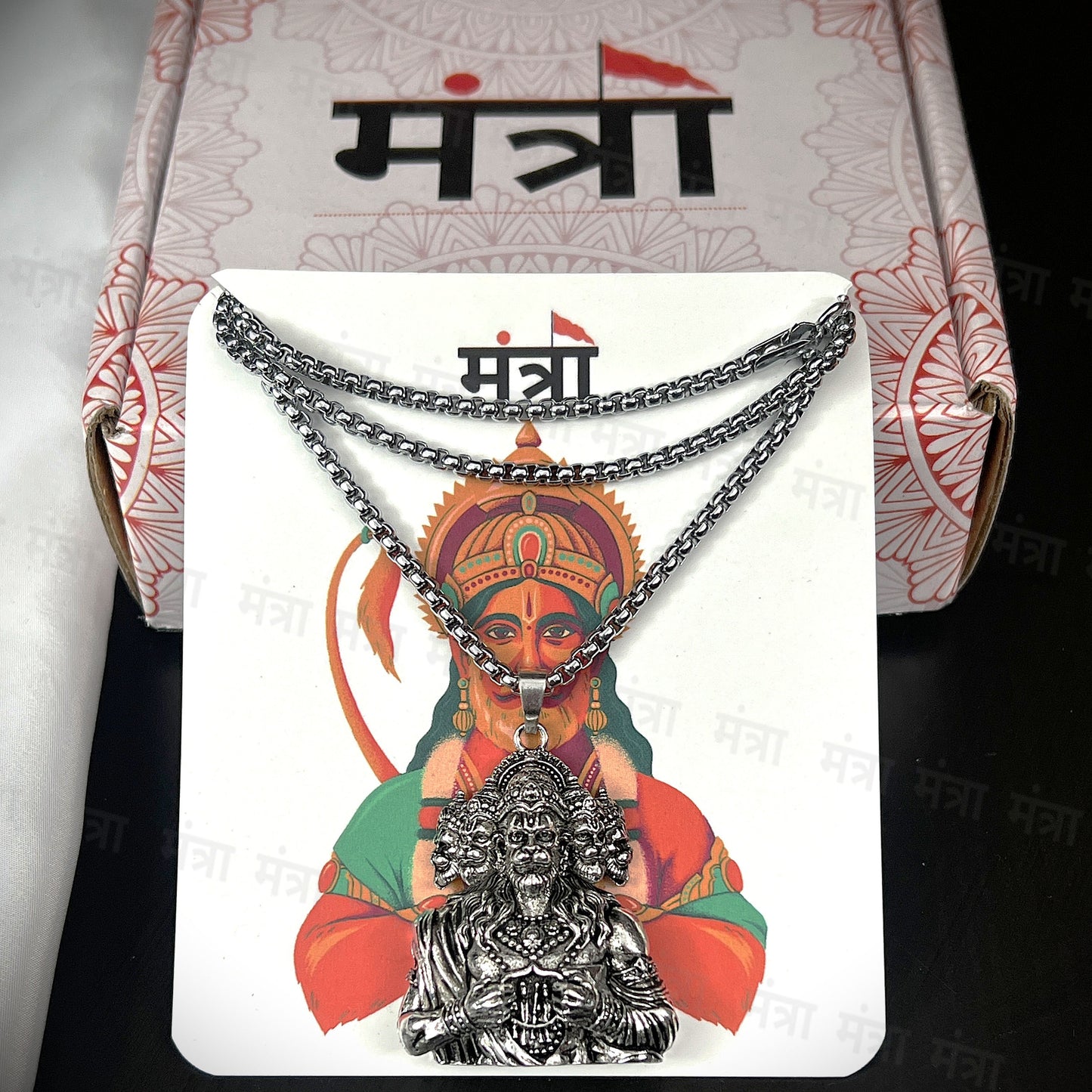 Hanuman Ji With Ram And Sita In Heart - Silver Plated