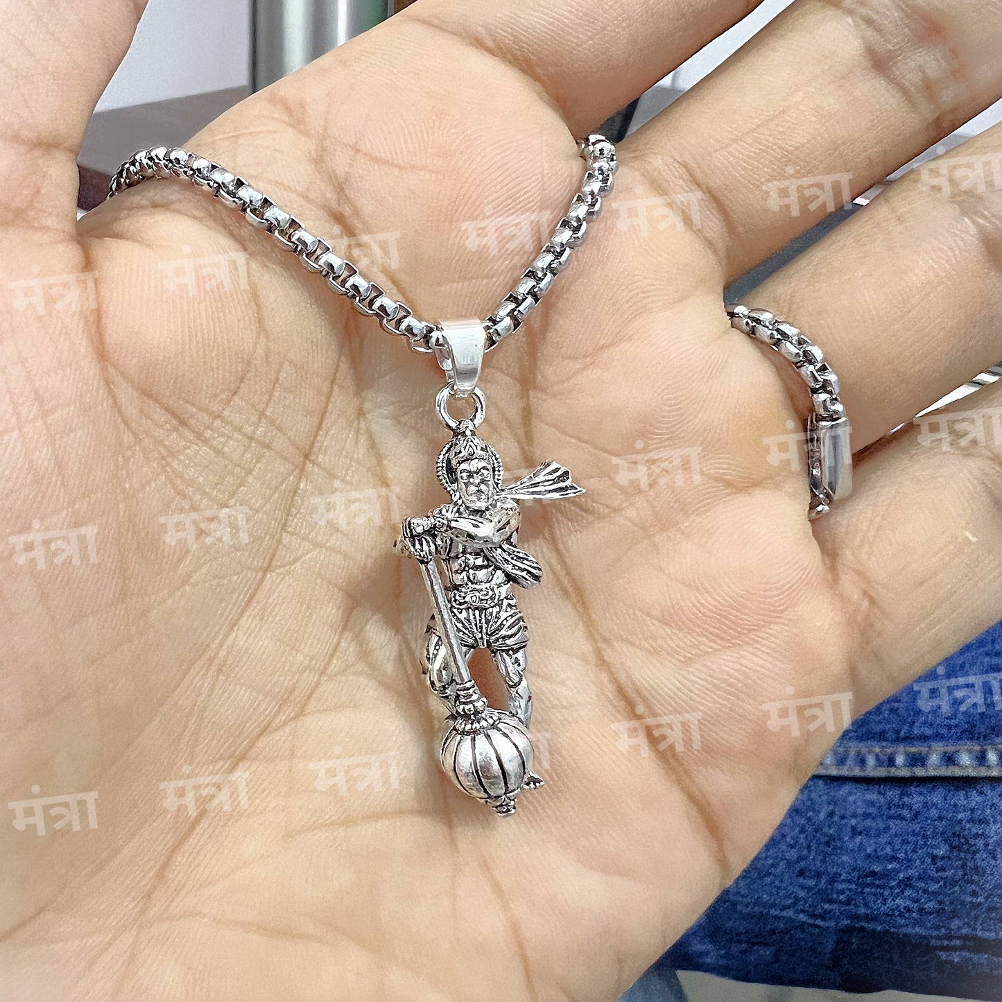 Hanumanji With Gada Necklace - Silver Plated