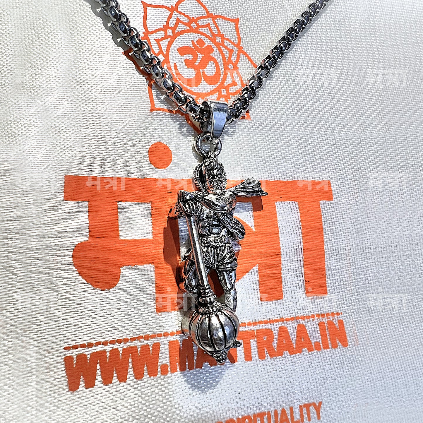 Hanumanji With Gada Necklace - Silver Plated