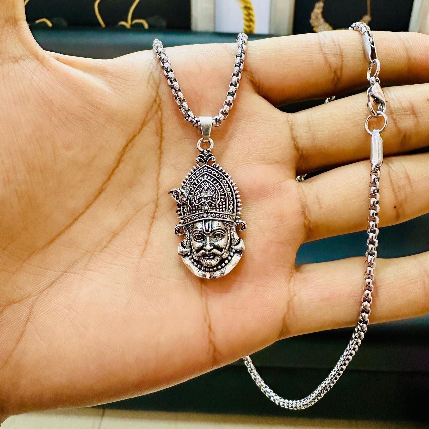 Khatu Shyam Baba Necklace-Silver Plated