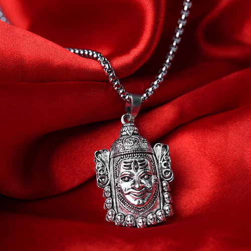 Mahakaal Face Necklace- Silver Plated