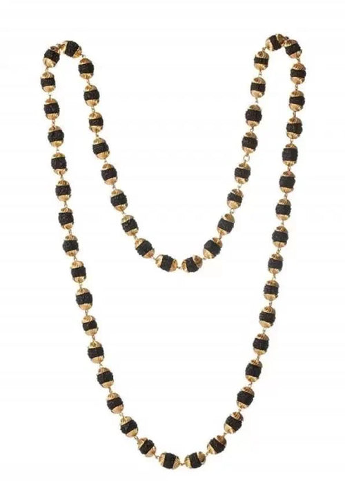 Black Rudraksha Brass Gold Plated Cap Mala - 5 Mukhi