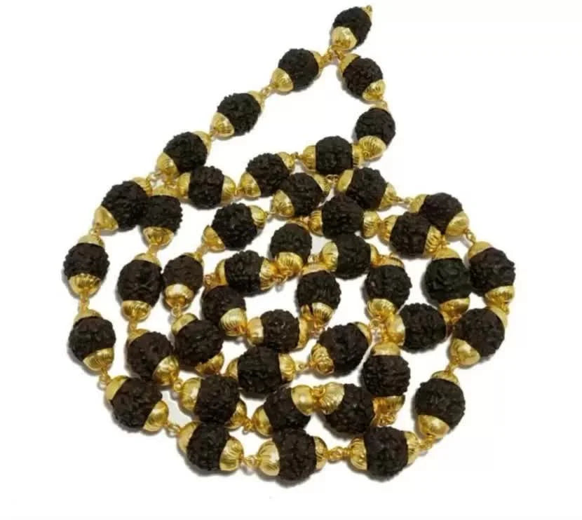 Black Rudraksha Brass Gold Plated Cap Mala - 5 Mukhi