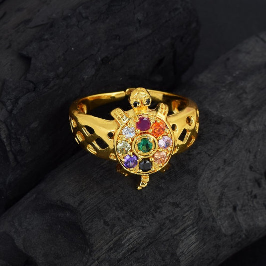 Turtle  Navratna Gold Plated Ring