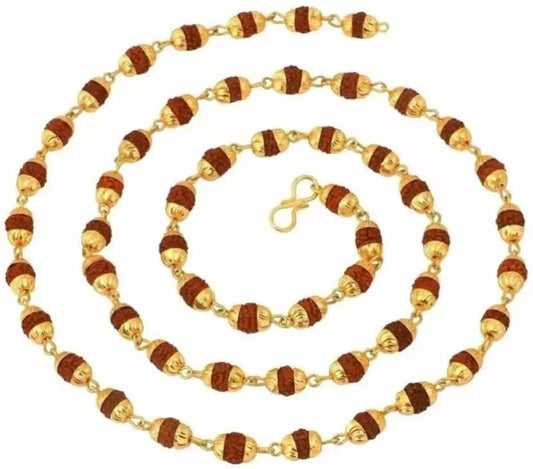 Brown Gold Plated Brass Rudraksha Mala - 5 Mukhi