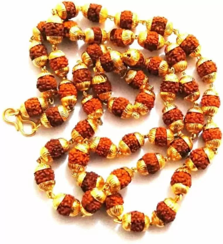 Brown Gold Plated Brass Rudraksha Mala - 5 Mukhi