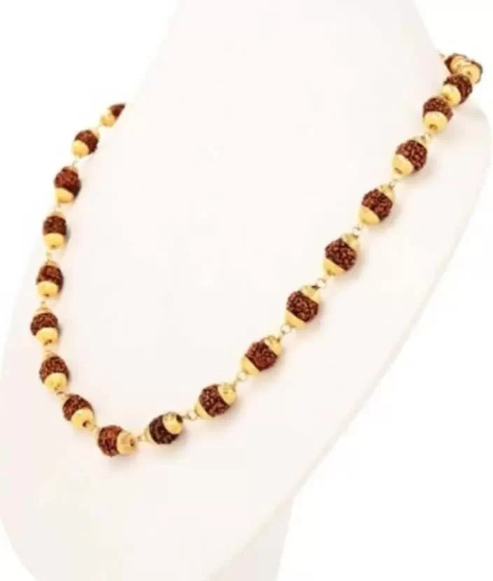 Brown Gold Plated Brass Rudraksha Mala - 5 Mukhi