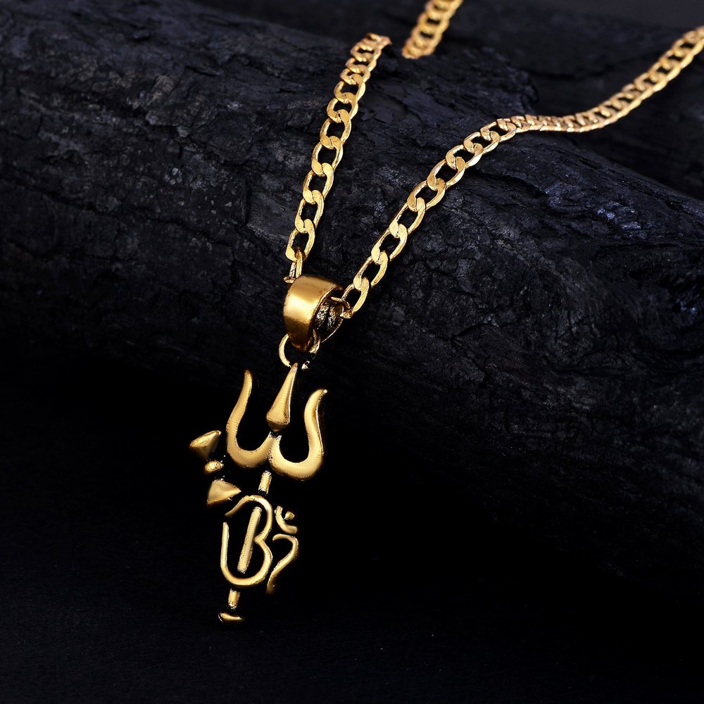 Om Trisul Brass Gold Plated Pendant