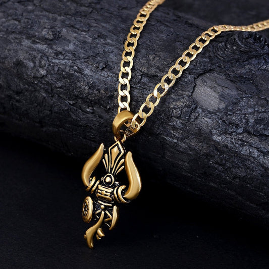 Om Damru Trisul Brass Gold Plated Pendant