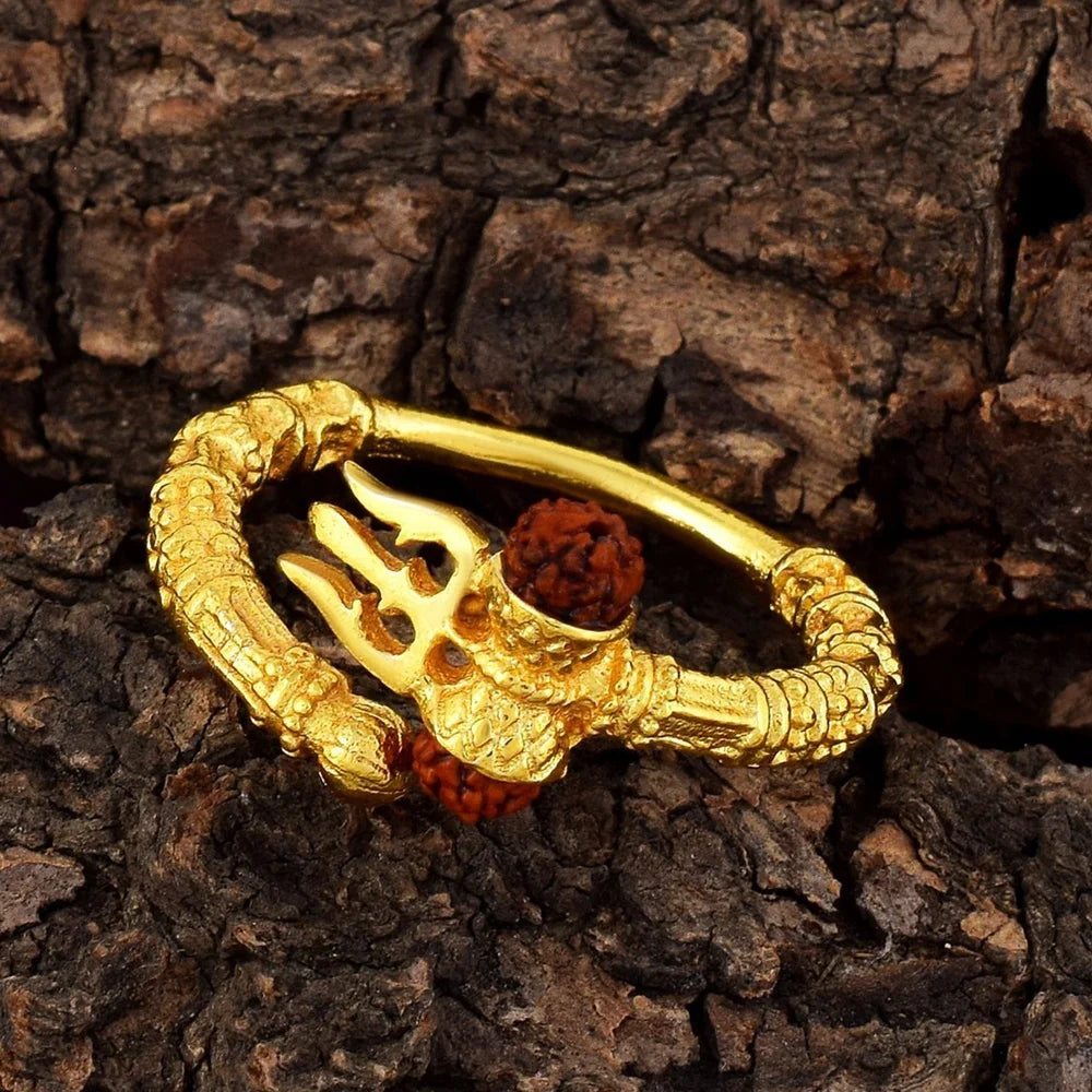 Trishul Rudraksha Gold Plated Ring